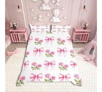 Pink Bowknot Kids Duvet Cover Set Single Size,Rose Flowers Valentine's Day Romantic Bedding Set,Girls Women Room Decor,Pink Bow Tie Knot Princess Dreamy Quilt Cover,1 Pillowcase(No Comforter)