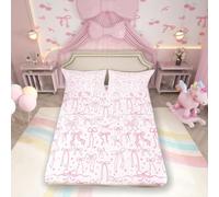 Pink Bowknot Kids Fitted Sheet Single,Princess Girl Bedding Sets,Cartoon Bow Tie Butterfly Knot Bed Sheets Bow Stars Love Pink Sweet Girly Deep Pocket Sheet Child Teens Woman Room Decor 2Pcs
