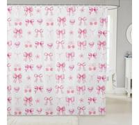 Pink Bowknot Shower Curtain 72"W x 84"L - Love Heart Cherry Bow Waterproof Bathroom Curtains Romantic Floral Girly Bath Curtain Cute Ribbon Bowknot Bathroom Accessories Kawaii Room Decor Aesthetic