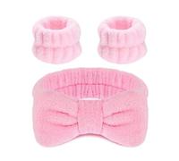 Pink Bowknot Spa Headbands and Wristbands for Face Washing and Skincare Spa Headband and Cuffs
