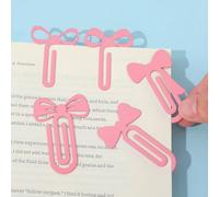 Pink Bowknot Stainless Steel Bookmark - Printed with Cute Bowknot Patterns & Equipped with Heart Pendants, Ideal for Female Readers, Perfect Birthday Gift for Girlfriends (5pcs Small)