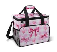 Pink Bows And Hearts Camping Cooler Bag Insulated Beach Coolers Portable Leak Proof Bags with Shoulder Strap
