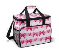 Pink Bows And Hearts Watercolor Camping Cooler Bag Insulated Beach Coolers Portable Leak Proof Bags with Shoulder Strap