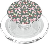 Pink Bows and Red Cherry Pattern on Vintage Sage Green PopSockets PopGrip for MagSafe