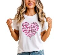 Pink Bows Heart Valentines Day Womens Graphic T-Shirt Ladies Tee 2XL (22-24)