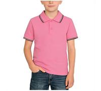 Pink Boys Girls Polos T Shirts Kids Striped Print Tshirts Summer Short Sleeve Button Up Tee Tops School Uniform Outdoor Gym Sportwear for Unisex Childs Age 2-15 Years 9-10 Years