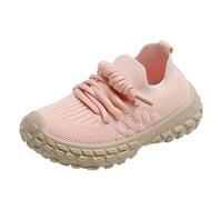 Pink Boys Lightweight Athletic School Shoes - Breathable Knit Sneakers Kids' Slip-On Flat Trainers Front Lace-Up Thick Sole Gym Shoes Outdoor Sports Casual Daily Footwear UK Size 11