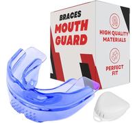 Pink Braces Mouth Guard for Sports - Premium Silicone Teens & Youth Upper & Lower Teeth Protection for Sports - Football, Lacrosse, Hockey, Baseball -Fit for - Youth Mouthguard for Braces (Blue)