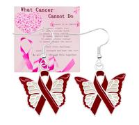 Pink Breast Cancer Awareness Earrings Ribbon Drop Earrings Women's Breast Cancer Awareness Jewelry Gift, Adjustable, Metal, No Gemstone