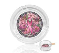 Pink Breast Cancer Ribbon Flowers And Butterflies Glass Ashtray for Cigarettes Portable Decorative Ash Trays for Home Office Decor