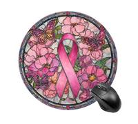 Pink Breast Cancer Ribbon Flowers And Butterflies Mousepad Round Computer Mousepad Waterproof Gaming Mousepads with Non-Slip Rubber Base Mousepads Mousemat for Laptop Office 20 CM