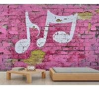 Pink Brick Wall Mural, Musical Notes Mural Wallpaper, Farmhouse Wallpaper for Living Room, Brickwall Wall Murals - 200x200cm (Not Peel n' Stick)
