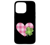 Pink Buffalo Plaid Heart For St. Paddys Day Green Shamrock Case for iPhone 15 Pro Max