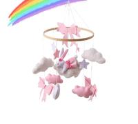 Pink Bunny Baby Crib Mobile, Soft Felt Hanging Mobile with Clouds & Bows, Natural Nursery Decor for Newborn 0-12 Months, Cot Mobile for Baby Girls (White)