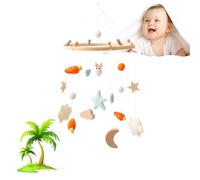 Pink Bunny Baby Crib Mobile, Soft Felt Hanging Mobile with Star & Pom-Poms, Natural Nursery Decor for Newborn 0-12 Months, Cot Mobile for Baby Girls (Blue)