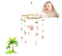 Pink Bunny Baby Crib Mobile, Soft Felt Hanging Mobile with Star & Pom-Poms, Natural Nursery Decor for Newborn 0-12 Months, Cot Mobile for Baby Girls (Pink)