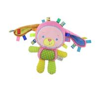 Pink Bunny Plush Stuffed Animal Taggie Toy with Ribbons & Rattle, Soft Lovey Pacify Doll for Newborns, Toddlers & Infants, Soothing Sensory Nursery Gift