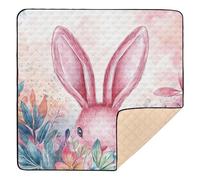 Pink Bunny Rabbit Ears Floral Leaves Easter Soft Padded Baby Play Mat for Indoor Outdoor Non-Toxic Padded Baby Mat for Babies Infants Toddlers, 50'' x 50''