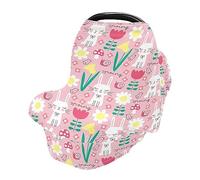 Pink Bunny Rabbit Pattern Happy Easter Car Seat Covers for Babies Breathable Infant Car Seat Canopy Stretchy & Soft Shopping Cart Cover Shower Gifts