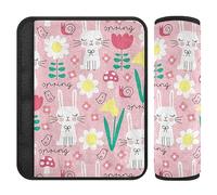 Pink Bunny Rabbit Pattern Happy Easter Seatbelt Covers Belt Covers for Kids Seat Shoulder Protector Cushion for Adults 2 Pack 10 * 7.7in