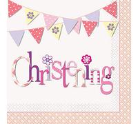 Pink Bunting Christening Luncheon Paper Napkins (16cm) Pack of 16 - Premium Party Napkins for Baptism & Dedication Celebration