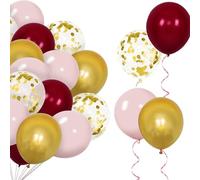 Pink Burgundy Gold Confetti Balloons, 60 Pcs Metallic Gold Balloons Set Include 12Inch Wine Red and Pink Latex Balloon Gold Confetti Balloon for Birthday Wedding Anniversary Party Decorations