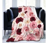 Pink Burgundy Pretty Rose Flower Blanket, Soft Blankets Flannel Bed Throw Cozy Lightweight Plush Gifts for Women Girls Sofa Couch Bedroom Living Rooms Warm All Season, Home Decor, Small 50"x40"