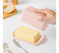 Pink Butter Dish with Lid for Countertop, 7.5 Inch Butter Container Perfect for East/West Coast Butter, Porcelain-Large