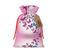 Pink Butterflies Christmas Drawstring Sack Gift Bag, Lightweight And Cute In Design