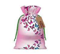 Pink Butterflies Christmas Drawstring Sack Gift Bag, Lightweight And Cute In Design