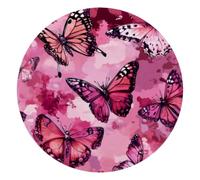 Pink Butterflies Flying on Animal Leopard Skin Round Mouse Pad, Mousepad with Non-Slip Rubber Base, Computer Gaming Pads for Wireless Mouse, Easy Gliding