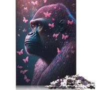 Pink Butterflies Gorilla Puzzles 1000 Pieces Wooden Puzzles Puzzle Jigsaws for Adults for Adults& Teens Age 12 Years Up 1000pcs (75x50cm)