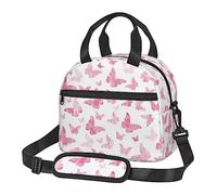 Pink Butterflies Printed Lunch Bag Reusable Insulated Lunch Box Travel Lunch Tote Bag Organizer For Work