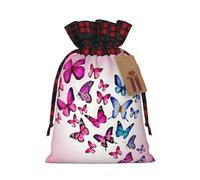 Pink Butterflies Printing 4.7x6.9 Inch Christmas Bag Drawstring Closure,For Christmas Anniversaries Birthdays,Holds Gifts