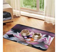 Pink Butterfly Absorbent Leather Pet Tablecloth Non-Slip Dining Pad For Puppy Kitten Food Water Bowls