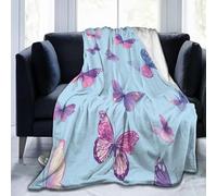 Pink Butterfly Blanket 120 x 150 cm Blue Flannel Fluffy Fleece Blankets for Kids, Soft Lightweight Warm Throw Blanket for Bed Sofa and Couch A-1708