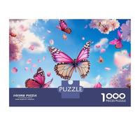 Pink Butterfly Blue Sky Cherry Blossom 1000 Piece Jigsaw Puzzle Paper Puzzle for Adults Relaxation Focus Home Decor 38x26cm/1000pcs
