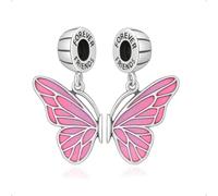 Pink Butterfly Charm for Pandora Bracelet - Inscribed: 'Forever Friends' | 925 Sterling Silver, Pink Enamel Glass, Gift Box Included, "Ideal for Someone Special"