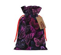 Pink Butterfly Christmas Drawstring Sack Gift Bag, Lightweight And Cute In Design