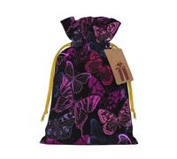 Pink Butterfly Christmas Drawstring Sack Gift Bag, Lightweight And Cute In Design
