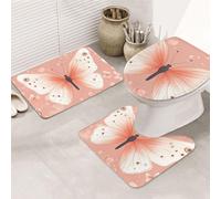 Pink Butterfly Flower Bathroom Rugs Sets 3 Piece, Soft Absorbent Memory Foam Bath Mats And U Shaped Contour Toilet Rug, Home Decoration, Quick Dry