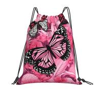 Pink Butterfly Flower Flower Women Men String Backpack Lightweight Pe Bag Adjustable Drawstring Backpack For Holidays Sports Beach