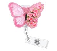 Pink Butterfly Flower Funny Nurse Badge Reel, Cute Retractable ID Pediatric Work Badge Holder, Name Tag Badge Buddy for RN LPN CNA MA OB/GYN Nursing Student Medical Social Workers, Nurses Week Gifts