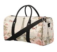 Pink Butterfly Flower Paris Tower Foldable Travel Duffle Bag Waterproof Sports Gym Bag with Shoulder Straps