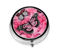 Pink Butterfly Flower Small Pill Box 3 Compartment Portable Pill Box for Purse Pocket Floral Mini Medicine Organiser for Daily Vitamin Fish Oil Storage