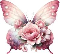 Pink Butterfly Flower Vinyl Decal Stickers, Cover Marks, [Qty:4] 1@ 20cm Tall Ideal for Toilets, Car, Wall or Laptop. 3@ 7cm for Phone & Cups, Vibrant Floral Butterflies Graphic (Half Pink)