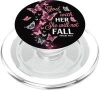 Pink Butterfly God Is Within Her Christian Bible Verse Art PopSockets PopGrip for MagSafe