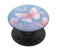 Pink Butterfly Heart Watercolor Girly Aesthetic Blue Pattern PopSockets Adhesive PopGrip