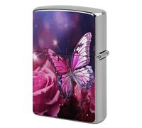 Pink Butterfly Lighter Case Pouch Double-Sided Metal Lighter Sleeve Scratch & Drop Resistant Lighters Protector Fits Standard Kerosene Lighters Pocket Protective Cover for Camping Party