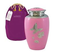 Pink Butterfly Lovely Adult Cremation Urn For Human Ashes - This Large Pink Urn Is Adorned With Butterfly's - It's Simple Design Brings Comfort While Protecting Your Loved Ones Remains- w Velvet Bag